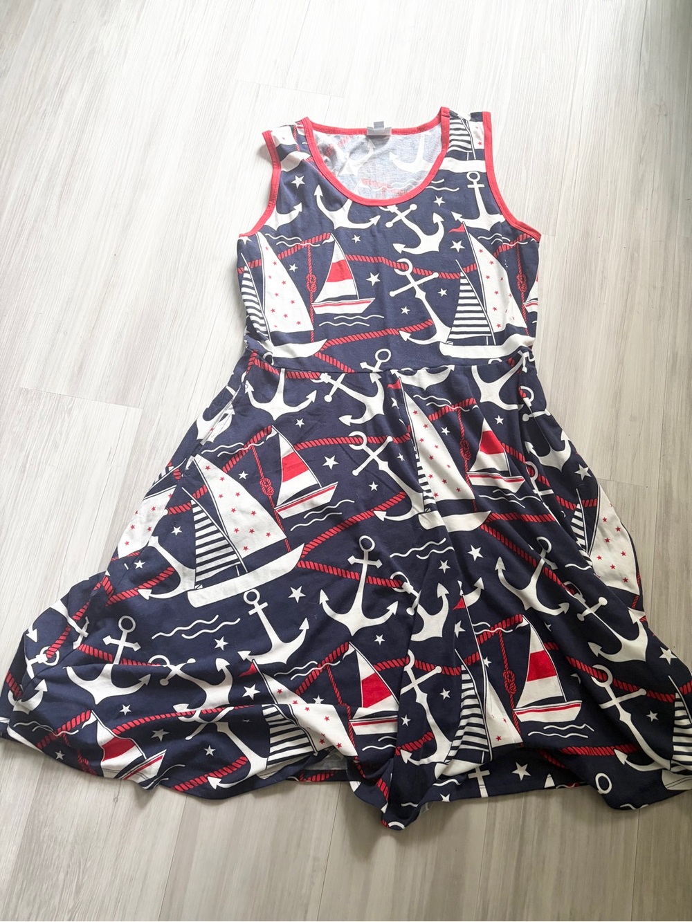 LuLaRoe Navy, White & Red Sailboat Tank Dress